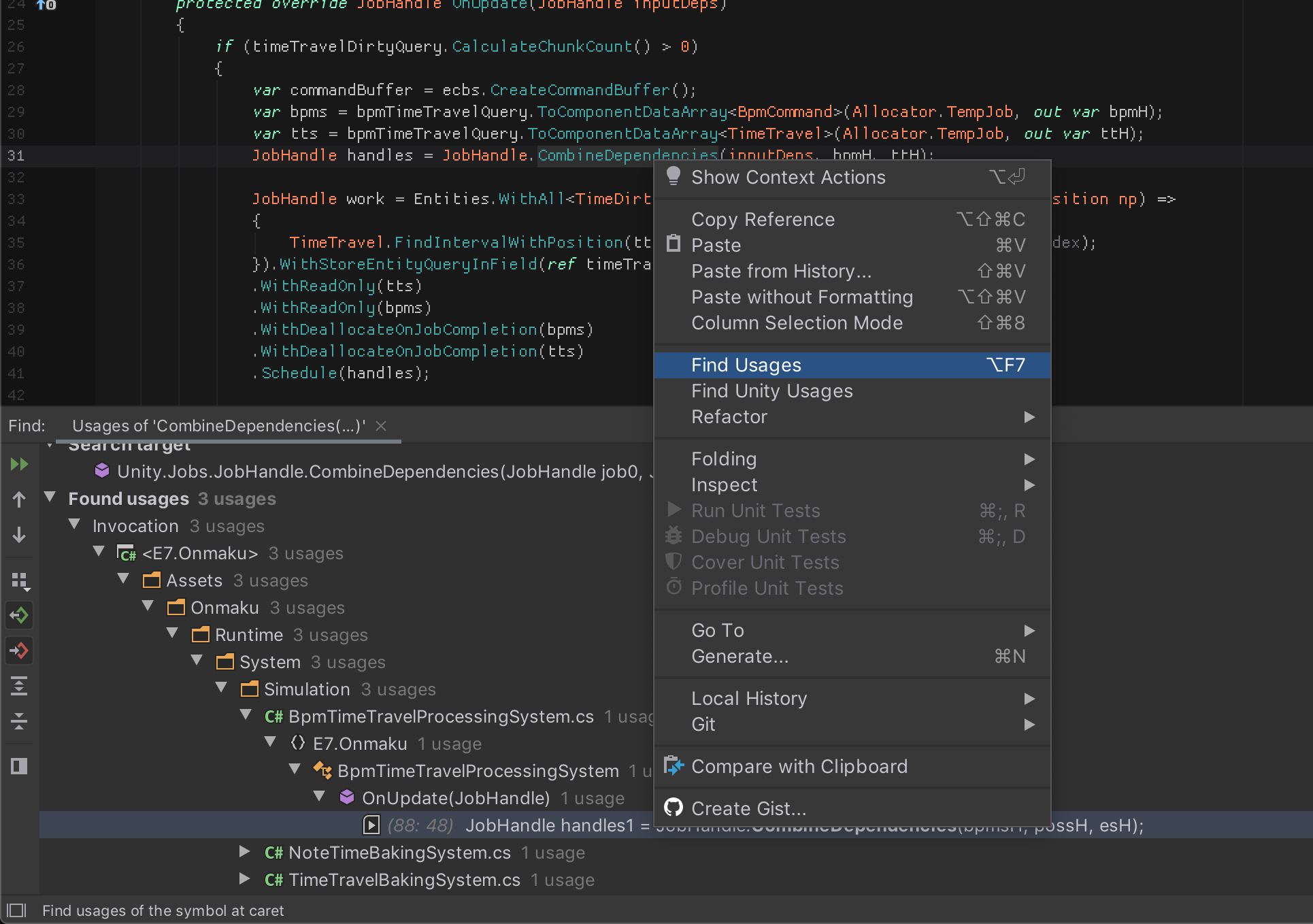 Find usage. Unity code. Unity Visual Studio. Xcode vs Visual Studio. Rider vs Visual Studio.